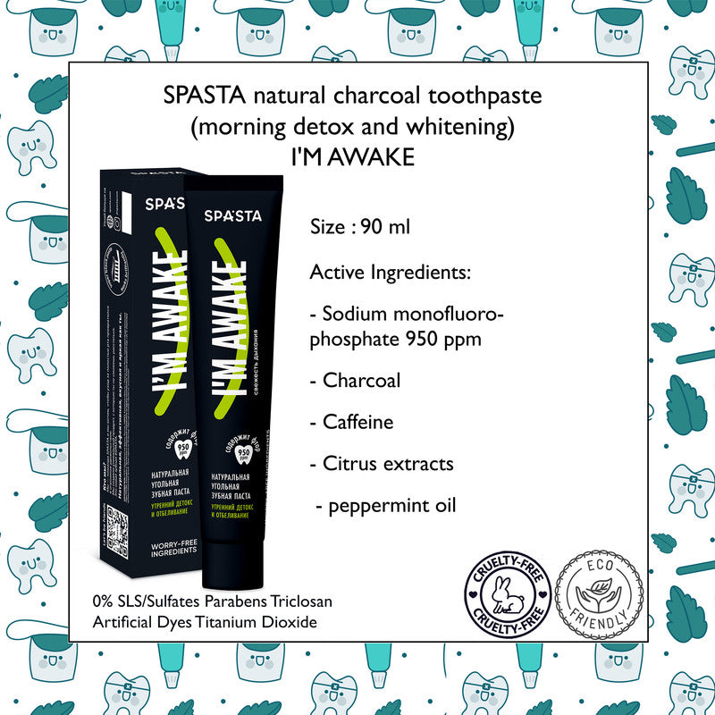 "I'm Awake" Charcoal Toothpaste Morning Detox & Whitening With Mint, Charcoal