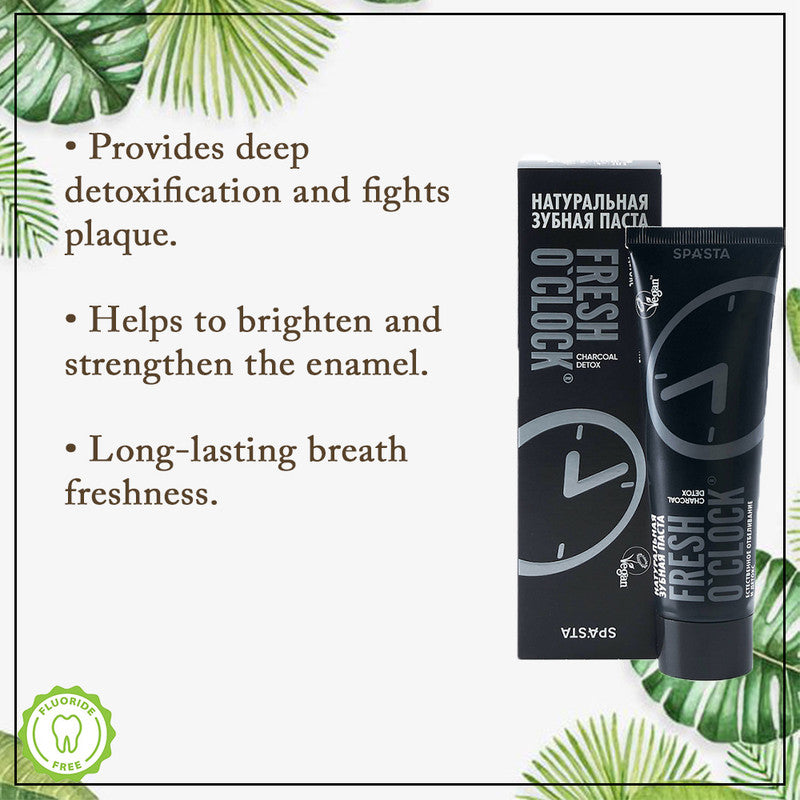 Fresh O'clock Toothpaste Charcoal Detox for Natural Whitening & Total Detox