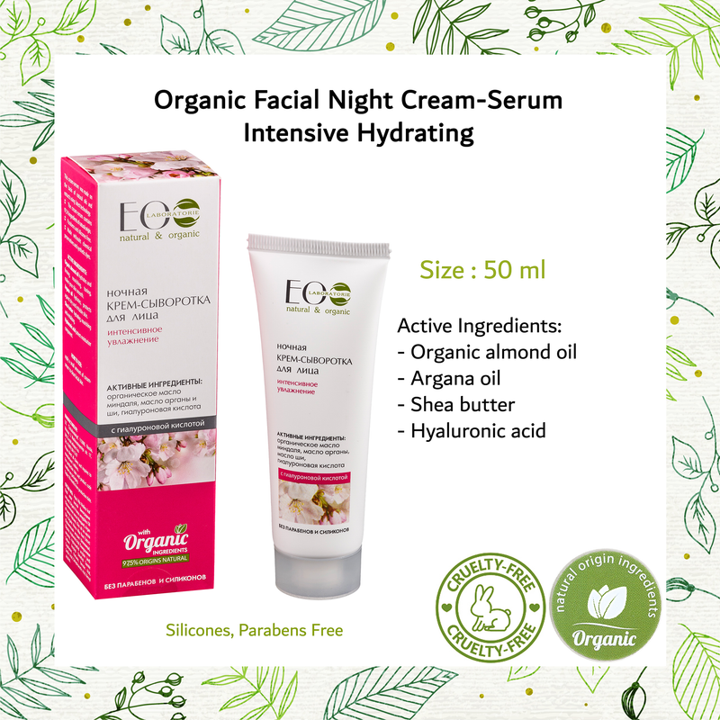 Intensive Hydrating Facial Cream-Serum Night Care With Hyaluronic Acid for Dry Skin